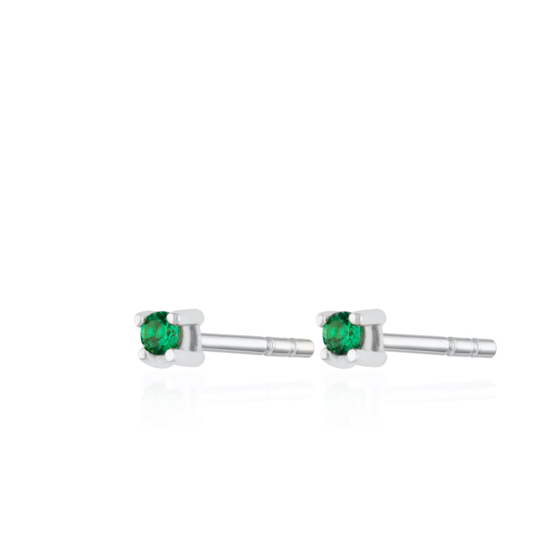 Teeny Tiny Green Stud Earrings - Silver - SPS-384