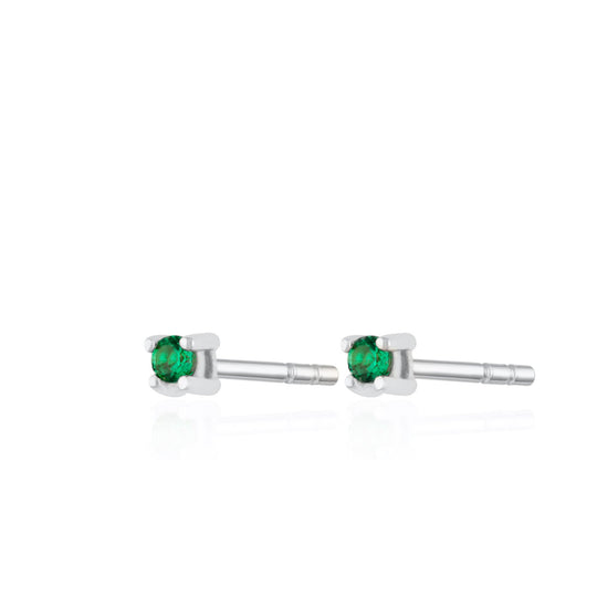 Teeny Tiny Green Stud Earrings - Silver - SPS-384