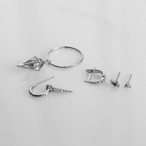 Original Plaque Hoop Earring - White Gold - HPO-WG