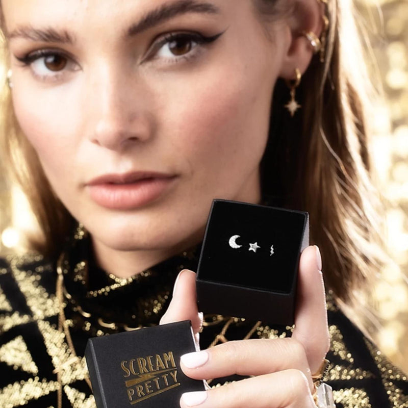 Celestial Set of 3 Single Stud Earrings - Silver - SPESSS24-25-26