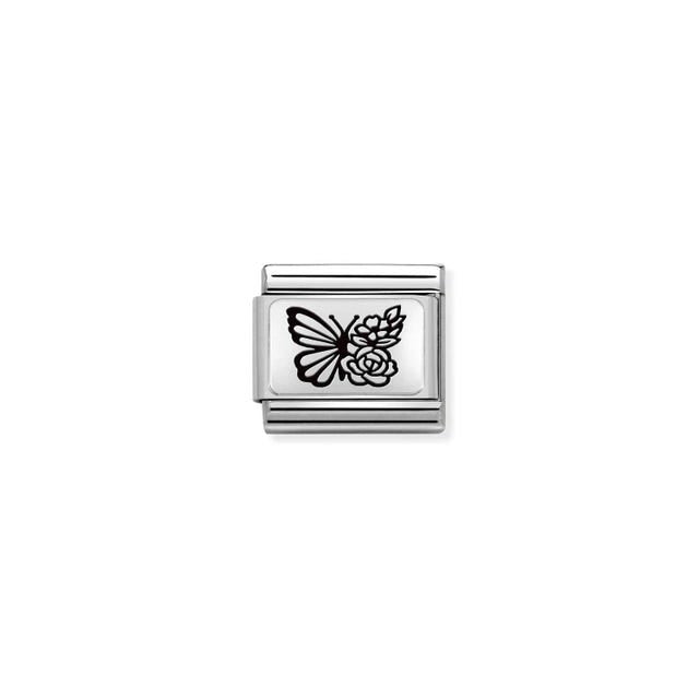 Classic Butterfly With Flowers Link - Silver - 330111/22