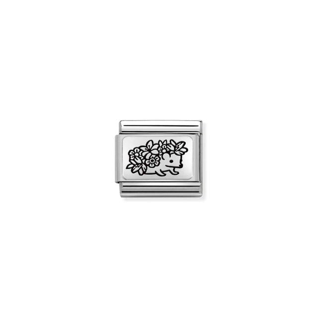 Classic Hedgehog With Flowers Link - Silver - 330111/29