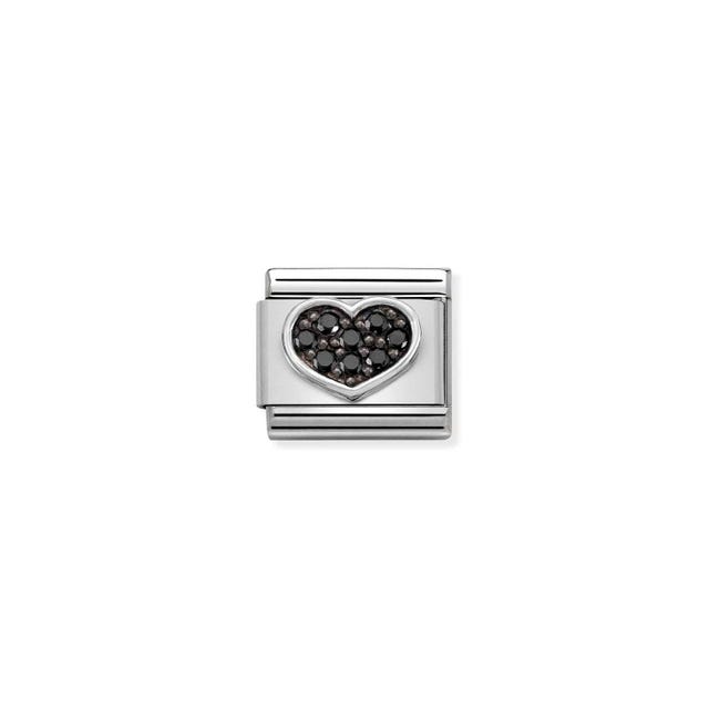 Classic Black CZ Heart Link - Silver - 330323/07