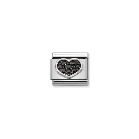 Classic Black CZ Heart Link - Silver - 330323/07