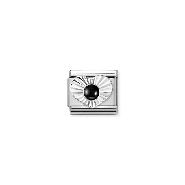 Classic Black Agate Heart Link - Silver - 330508/02