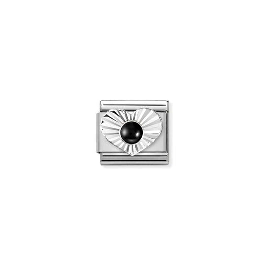 Classic Black Agate Heart Link - Silver - 330508/02