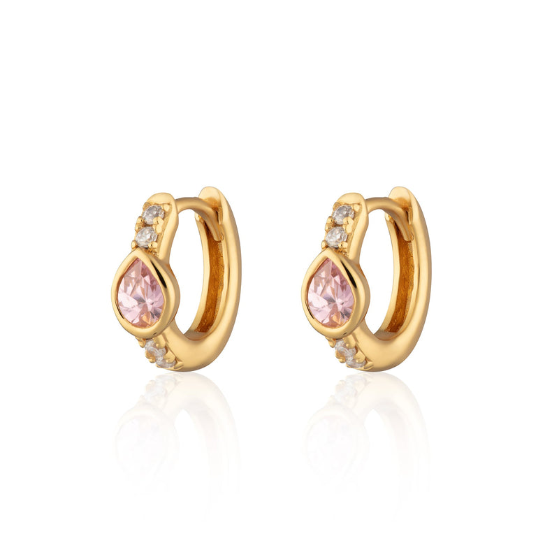 Teardrop Huggie Hoop Earrings - Gold/Pink - SPG-90