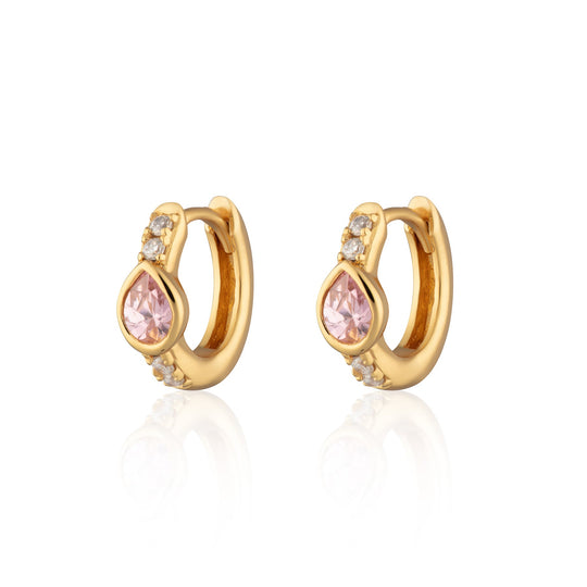 Teardrop Huggie Hoop Earrings - Gold/Pink - SPG-90