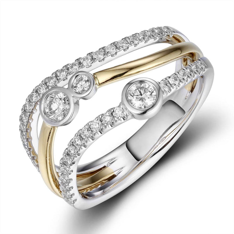 Triple Row Diamond Ring - 18ct White & Yellow Gold