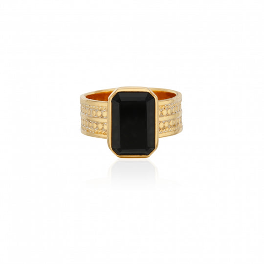 Black Onyx Large Rectangle Ring, P 1/2  - Gold - RG10246-GBONX