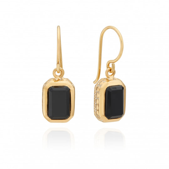 Black Onyx Rectangle Drop Earrings - Gold - ER10375-GBONX