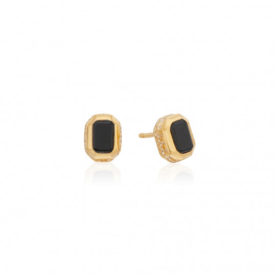 Black Onyx Rectangle Stud Earrings - Gold - ER10374-GBONX