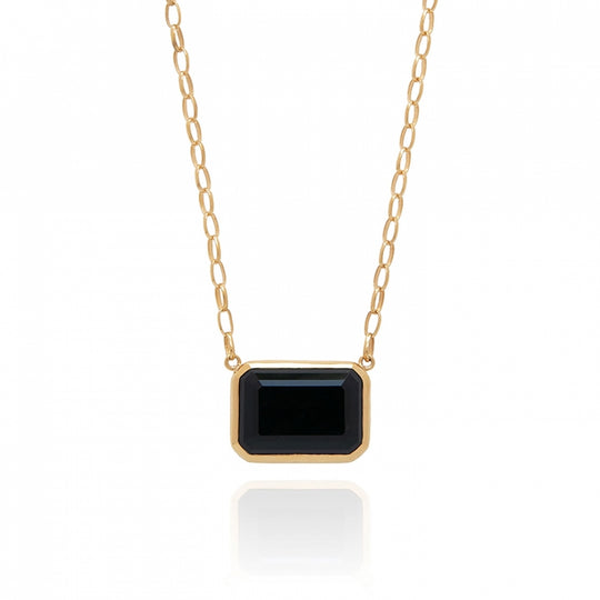 Large Black Onyx Rectangle Necklace - Gold - NK10370-GBONX