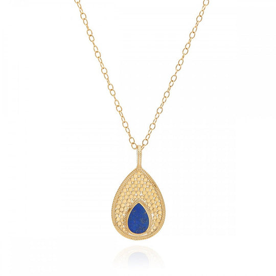 Large Lapis Teardrop Pendant Necklace - Gold - NK10293-GLP