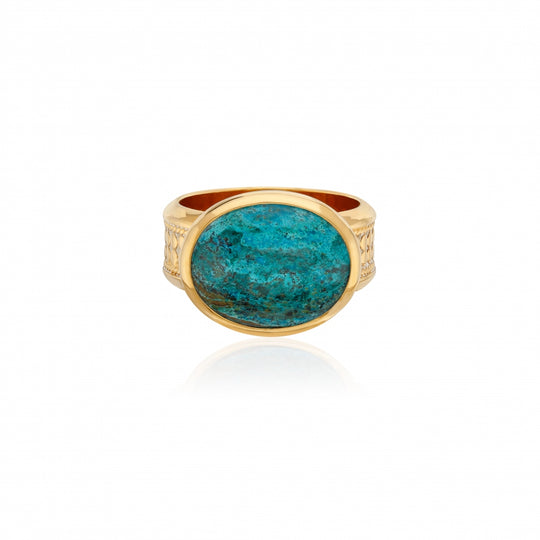 Large Malachite Ring, Size P 1/2 - Gold - RG10250-GMACH