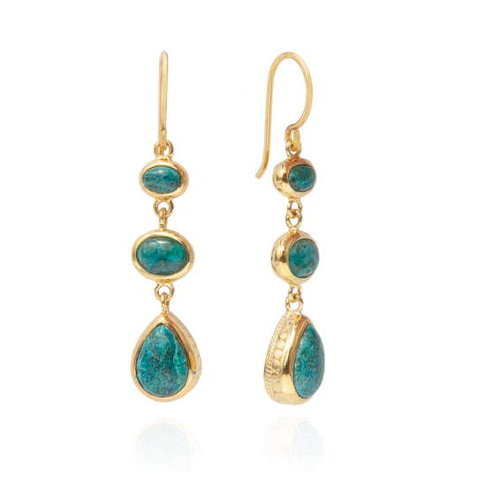 Malachite Triple Drop Earrings - Gold - ER10379-GMACH