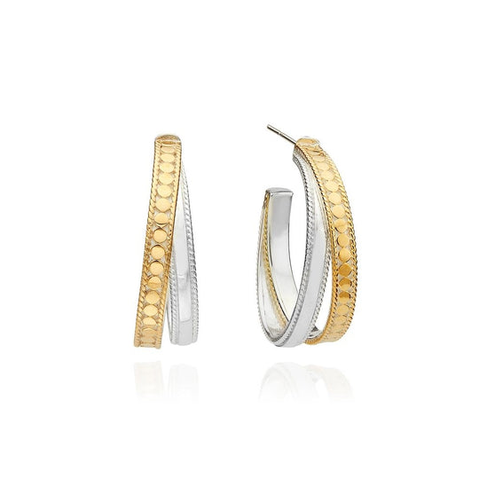 Mixed Metal Crossover Hoop Earrings - Gold & Silver  ER10076-TWT
