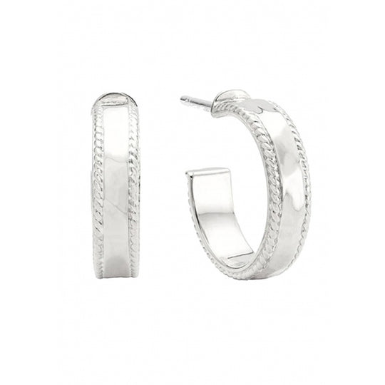 Small Hammered Hoop Earrings - Silver - ER10062-SLV