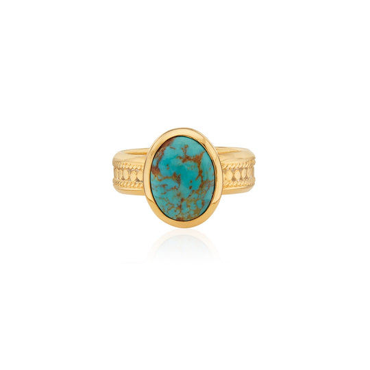 Turquoise Oval Cocktail Ring, Size P 1/2 - Gold - RG10235-GTQ-8