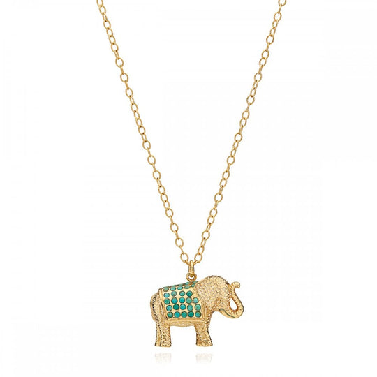 Turquoise Pavé Elephant Charity Necklace - Gold - NK10139-GTQ