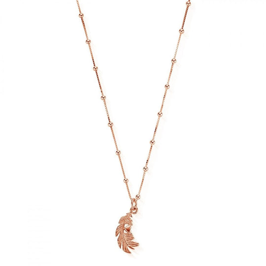 Bobble Chain Heart in Feather Necklace - Rose Gold - RNBB597