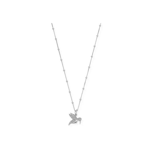 Bobble Chain Hummingbird Necklace - Silver - SNBB670