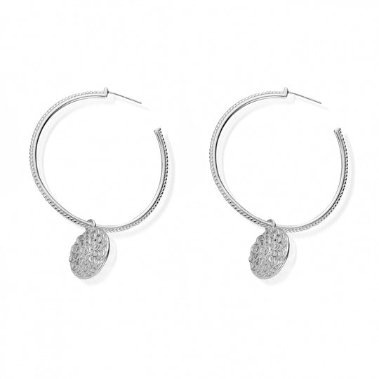 Moonflower Hoop Earrings - Silver - SEH659