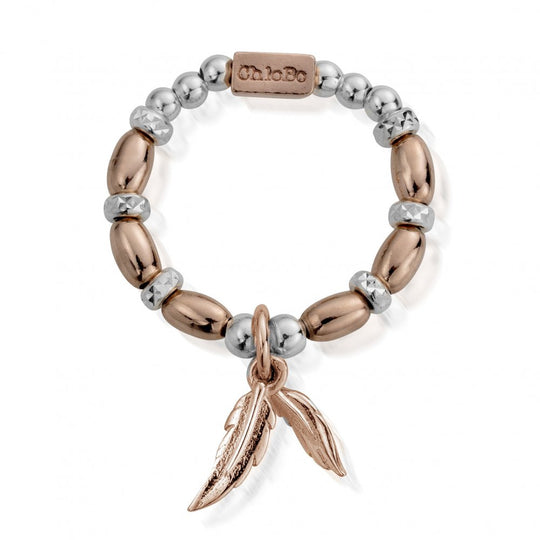 Dainty Double Feather Ring, Medium - Silver/Rose - MRM2585