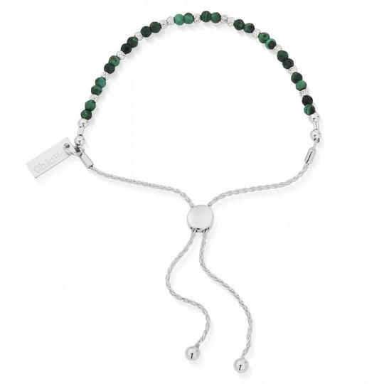 Dainty Sparkle Malachite Adjustable Bracelet - Silver - SBAMFB