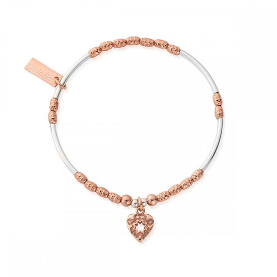 Decorated Star Heart Bracelet - Silver/Rose - MBMNSR4021