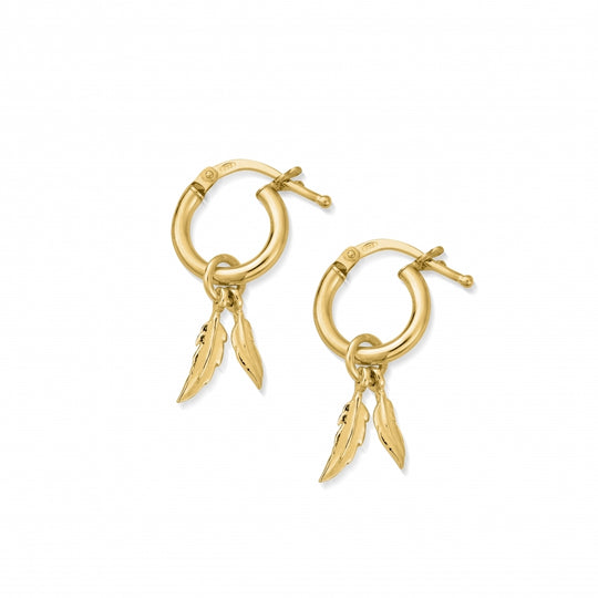 Double Feather Hoop Earrings - Gold - GEH1096