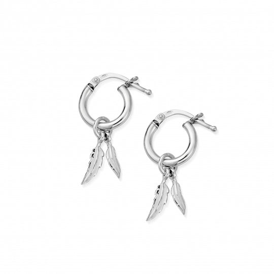 Double Feather Small Hoops - Silver - SEH584