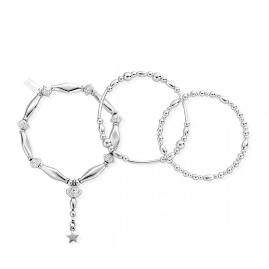 Fearless Stack of 3 Bracelets - Silver - SBSTA3F