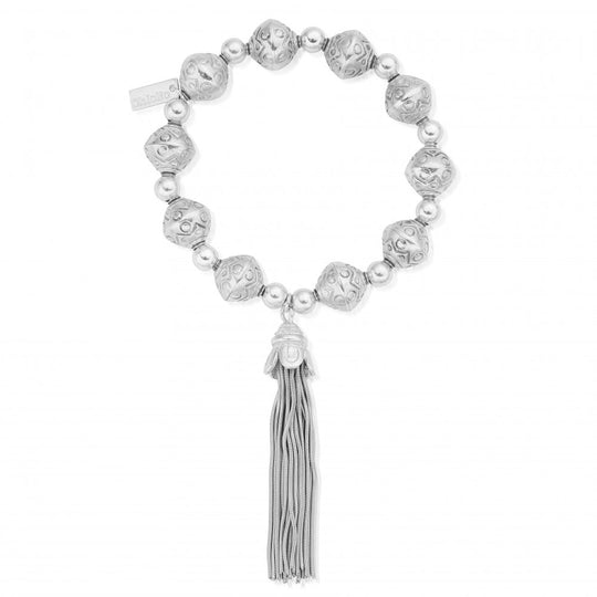 Feature Bead Tassel Bracelet - Silver - SBFEA948