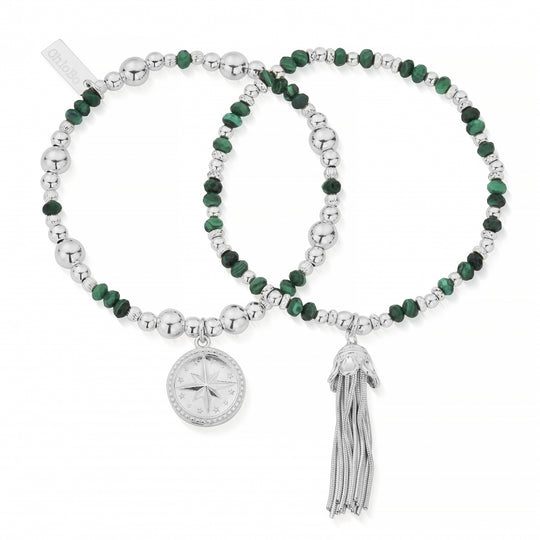 Forever Wandering Malachite 2 Bracelets - Silver - SBSETM9333228