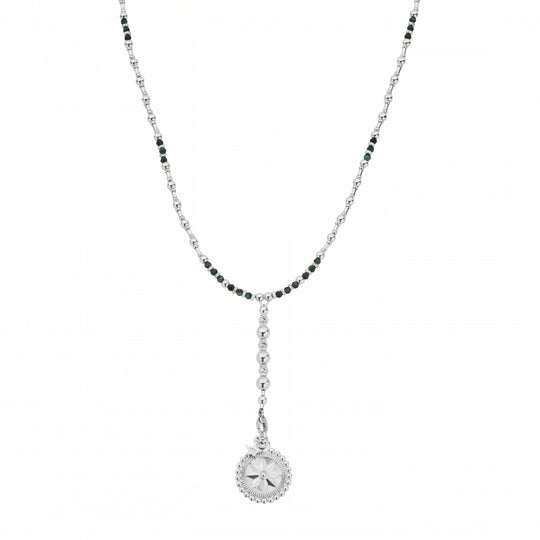 Free Spirit Malachite Lariat Necklace - Silver - SNML3232
