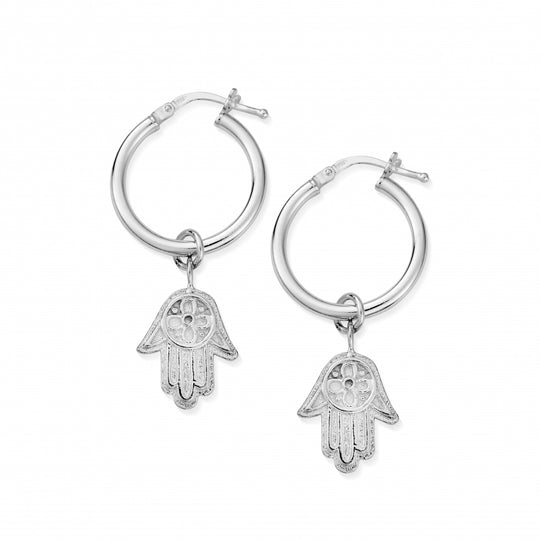 Hamsa Hand Hoop Earrings - Silver - SEH2005