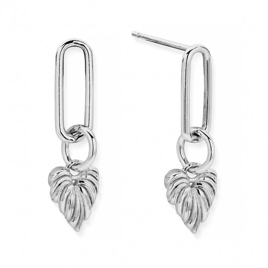 Leaf Heart Link Drop Earrings - Silver - SEL3240
