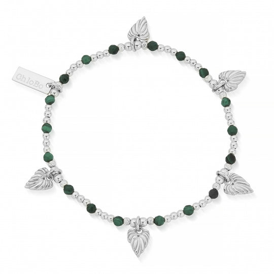 Leaf Heart Malachite Bracelet - Silver - SBMFB3240