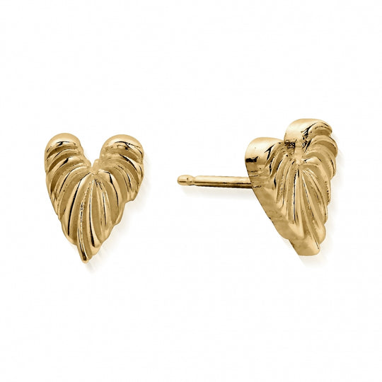 Leaf Heart Stud Earrings - Gold - GEST3241