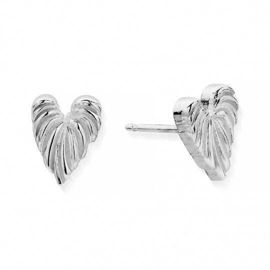Leaf Heart Stud Earrings - Silver - SEST3240