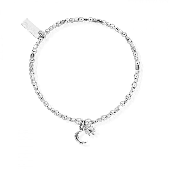 Mini Cube Dainty Moon & Sun Bracelet - Silver - SBCFB582