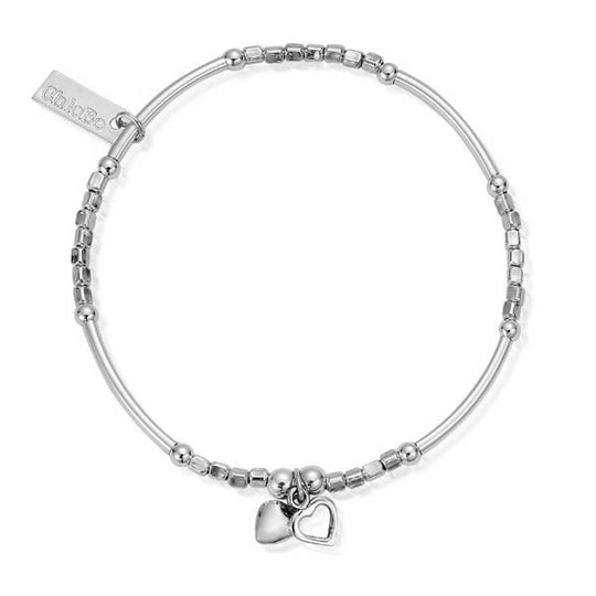 Mini Noodle Cube Double Heart Bracelet - Silver - SBMNC040