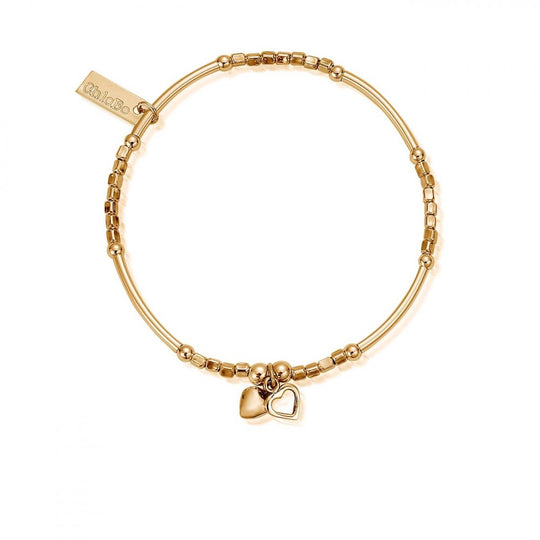 Mini Noodle Cube Double Hearts Bracelet - Gold - GBMNC1068