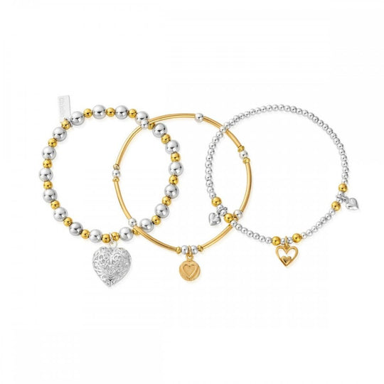 Mixed Metal Compassion Stack Of 3 - Silver & Gold