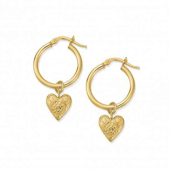 Patterned Heart Hoop Earrings - Gold - GEH758