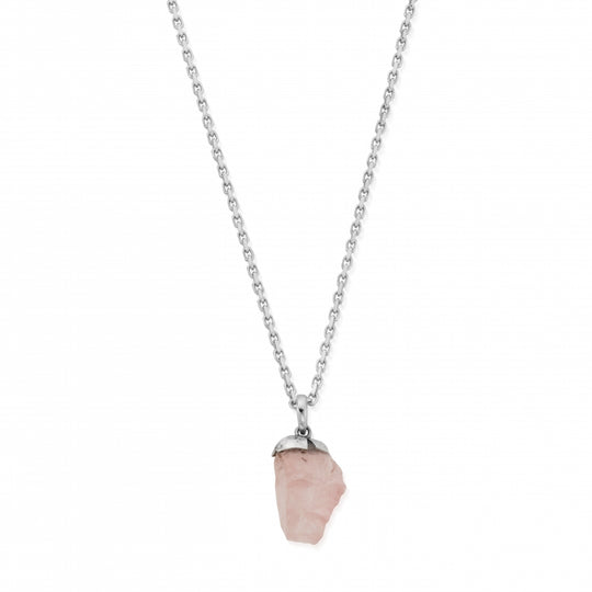 Rose Quartz Raw Nugget Necklace - Silver - SNBC3194