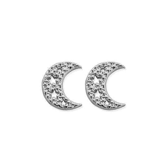 Starry Moon Stud Earrings - Silver - SEST3076