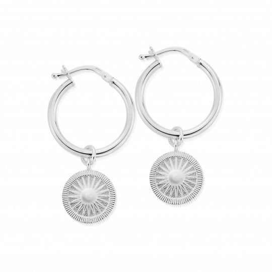 Sun Catcher Hoop Earrings - Silver - SEH3198