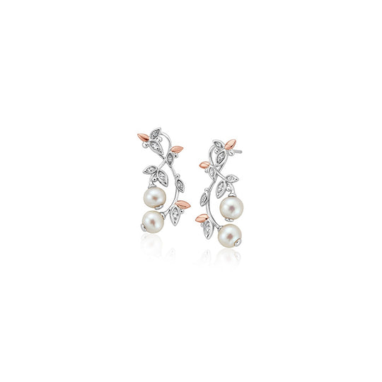 Lily of the Valley Pearl Drop Earrings - Silver/Rose - 3SLYV0293